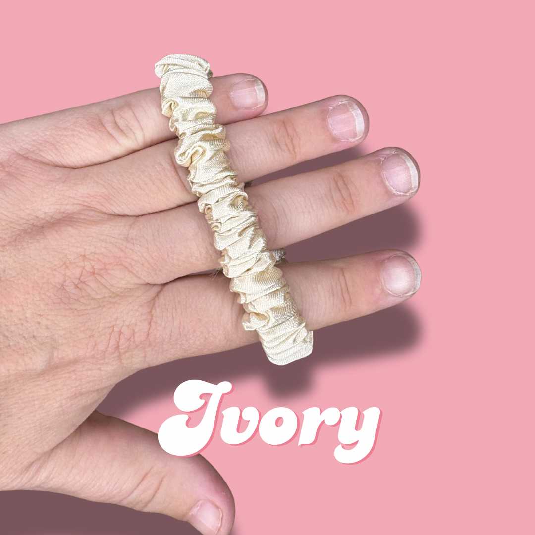 Ivory Thin Satin Scrunchie