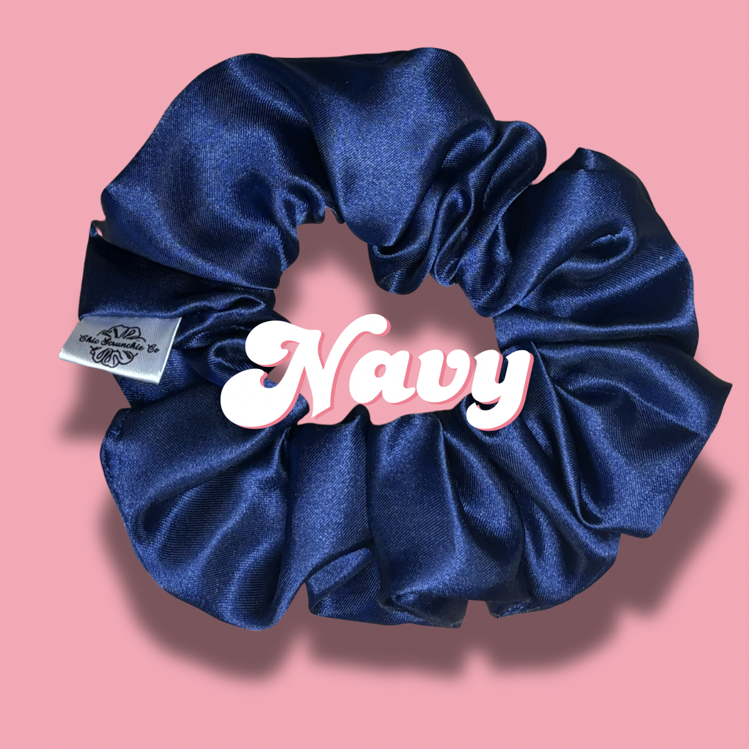 Navy Satin Scrunchie
