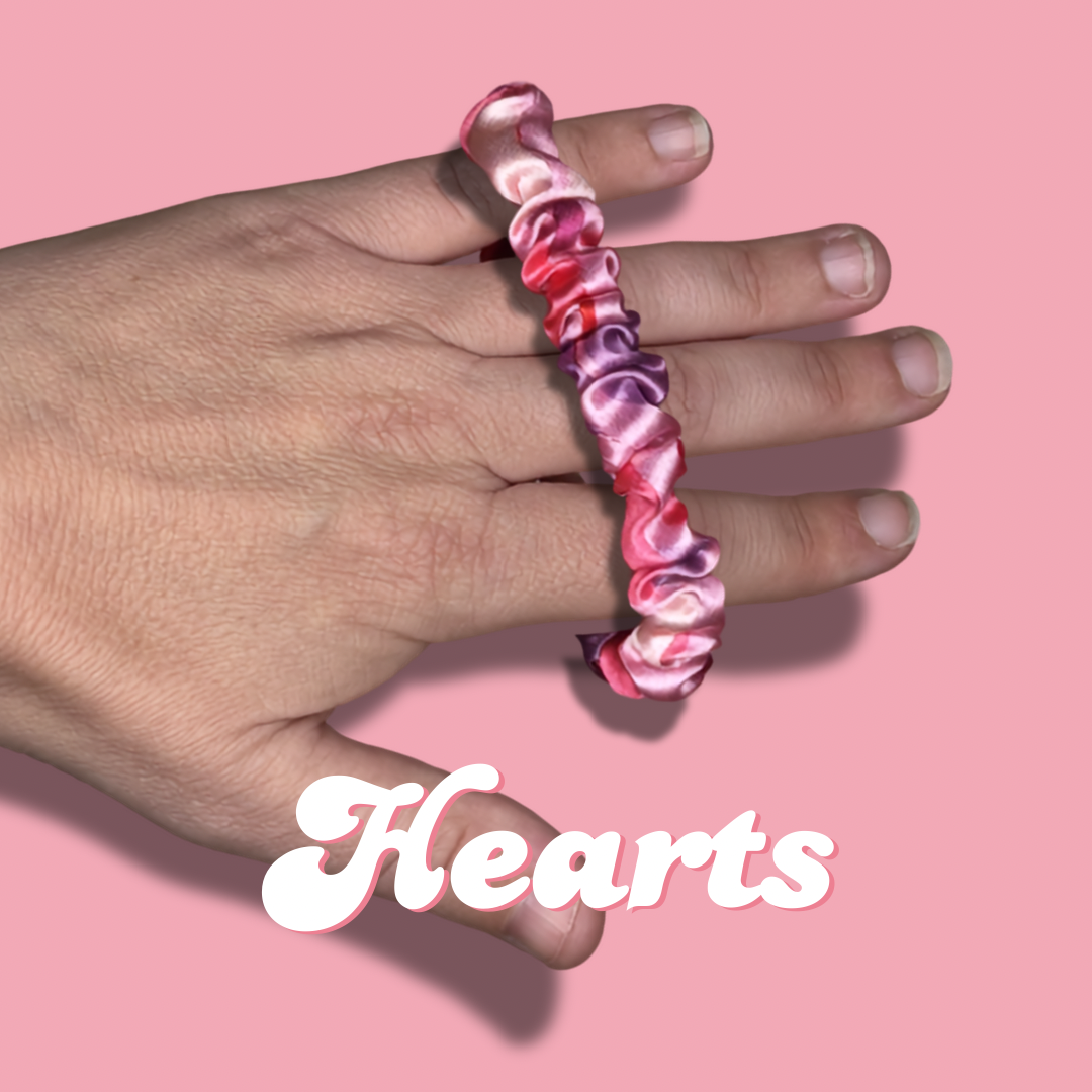 Hearts Thin Satin Scrunchie